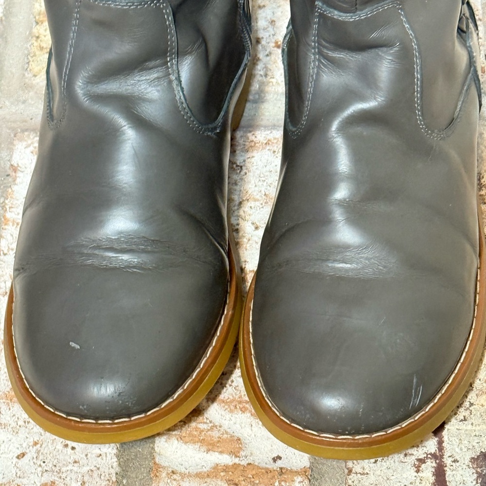 Elephantito Leather Braid Detail Tall Riding Boots Size 4 Grey Green EUC - Picture 4 of 8